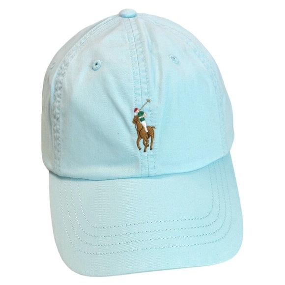 Polo Ralph Lauren Soft Aqua With Multicolored Pony Logo Baseball Cap Hat OS - Picture 7 of 13